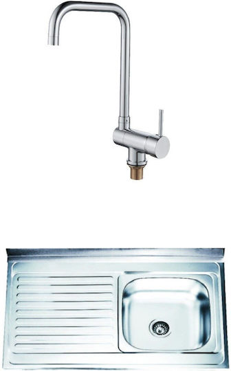 Inter Ceramic Alpaca Drop-In Кухненски Мивка Inox със Смесител Дължина 100xШирина 60см Сребрист
