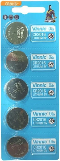 Vinnic Μπαταρίες Λιθίου Ρολογιών CR2016 3V 5τμχ
