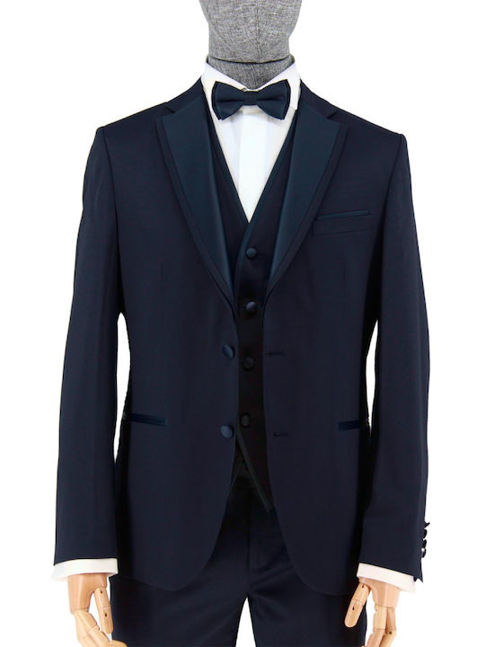 Makis Tselios Fashion Καλοκαιρινό Ανδρικό Γαμπριάτικο Κοστούμι Με Γιλέκο Μπλέ Σκούρο Makis Tselios Fashion Καλοκαιρινό Ανδρικό Γαμπριάτικο Κοστούμι Με Γιλέκο Μπλέ Σκούρο