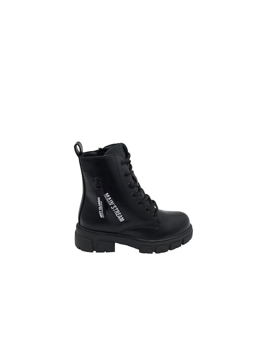 Comet Kids PU Leather Boots with Zipper Black