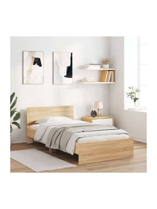 Bed Single Wooden Sonoma Oak with Slats for Mat...