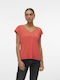 Vero Moda Women's T-shirt with V Neckline Cayenne