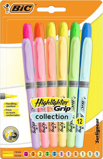 BIC Grip Pastel Mix Μαρκαδόροι Υπογράμμισης Pastel Mix Σετ 12 χρώματα