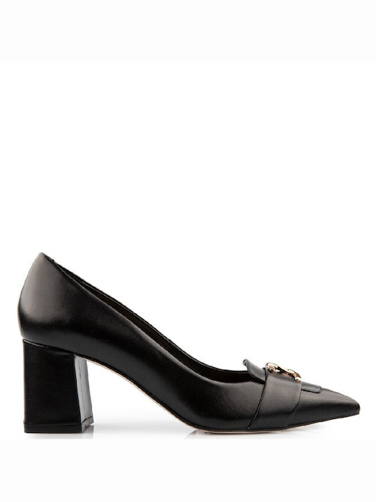 FM Leder Pumps mit Chunky mittelhohem Absatz Schwarz