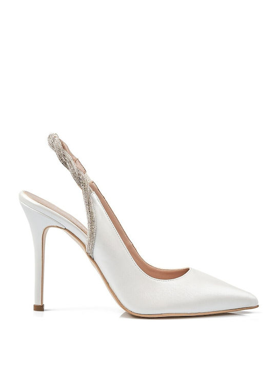 FM Leather Pointed Toe White Heels
