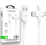 Lamtech USB to Lightning / Type-C / micro USB Cable Λευκό 3m (LAM113102)