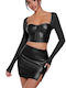 Chica Set with Leather Skirt in Black color