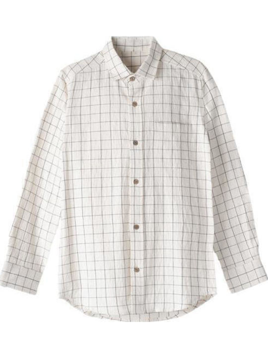 Kids Checked Shirt Long Sleeve Linen White