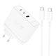 Borofone Charger with USB-A port and 2 USB-C ports and USB-C - USB-C Cable 100W Power Delivery / Quick Charge 3.0 in White Colour (BN11 Imperial)