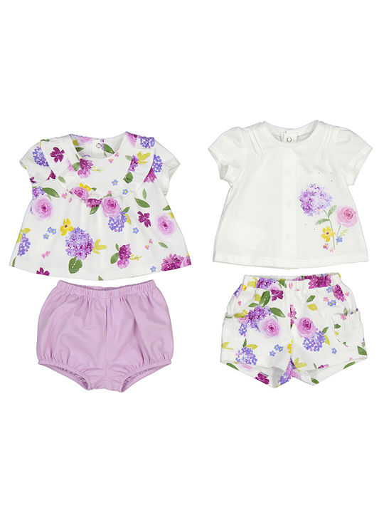 Mayoral Set de haine pentru copii cu pantaloni scurți Vara 4buc Lilac