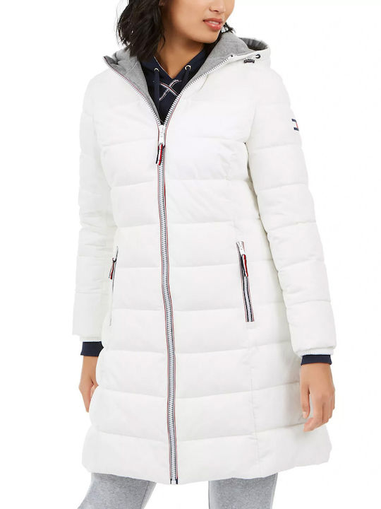 Tommy Hilfiger Women's Short Puffer Jacket for Winter with Hood White