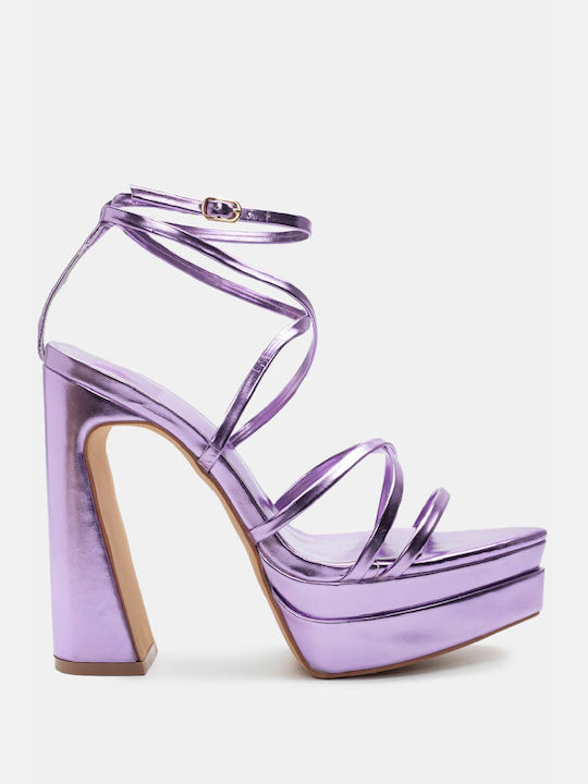 Luigi Platform Synthetic Leather Women's Sandals Purple with Low Heel