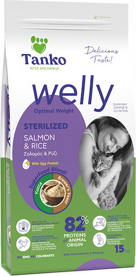 Welly Dry Cat Food for Neutered Cats with Rice and Salmon 15kg