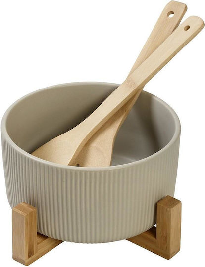 Espiel Ceramic Salad Bowl with Salad Spoons Beige 20x20x10cm