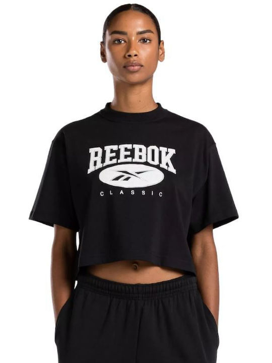 Reebok Big Logo Damen Crop T-Shirt Schwarz