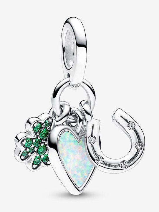 Pandora Charm Talisman Potcoavă Din Argint Cu Zircon Verde
