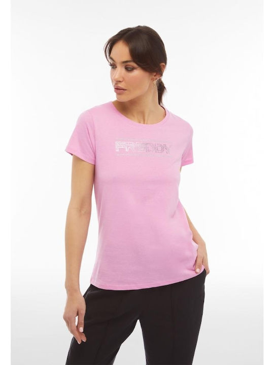 Freddy Damen Sportliche Bluse Kurzärmelig Pink