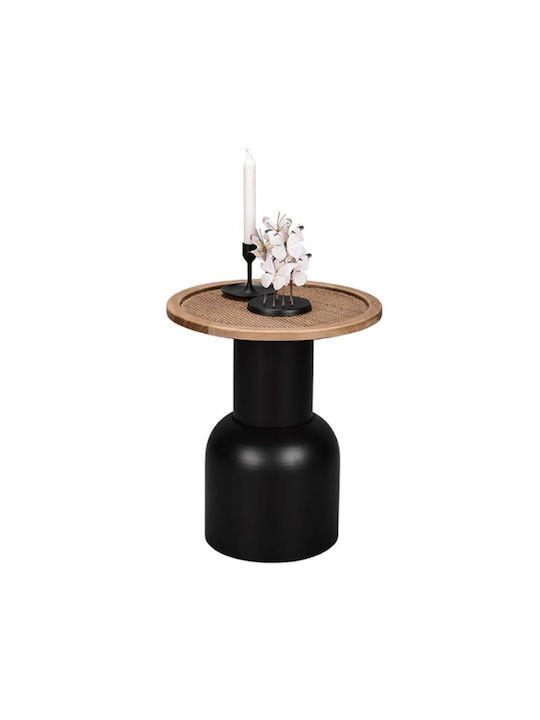 Round Side Table Ronja made of Solid Wood Black / Natural L50xW50xH50.5cm