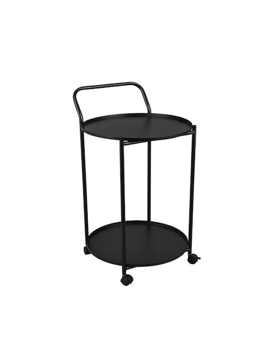 Round Side Table Edda with Wheels Black L39xW39xH68cm