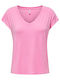 Only Women's Blouse Short Sleeve with V Neck Pink