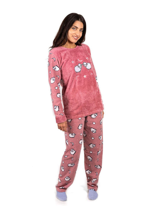 Goodnight De iarnă Set Pijamale pentru Femei Fleece Somon
