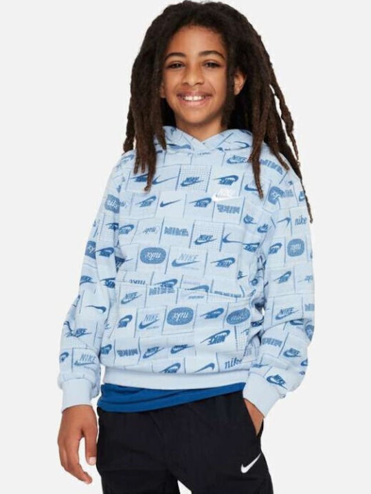 Fleece Kids Sweatshirt with Hood and Pockets Blue Sportswear Club