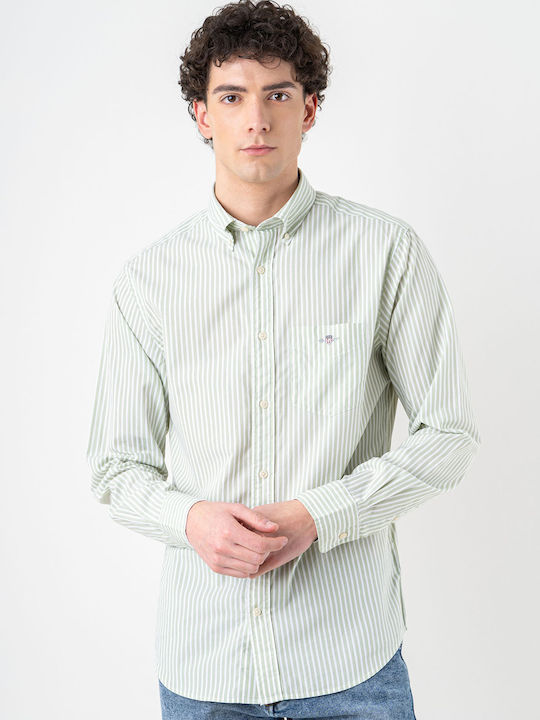Long-sleeved Cotton Shirt Striped Green