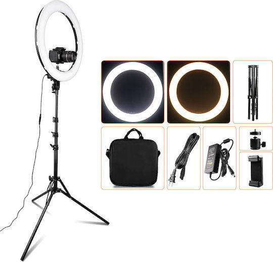 Ring Light 46cm με Τρίποδο Δαπέδου και Βάση για Κινητό