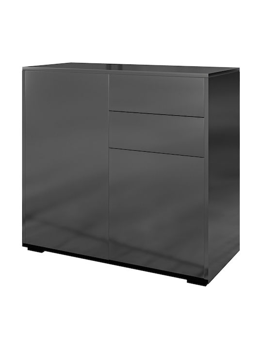 Sideboard Wooden with Drawers Glossy Black 79x36x74cm