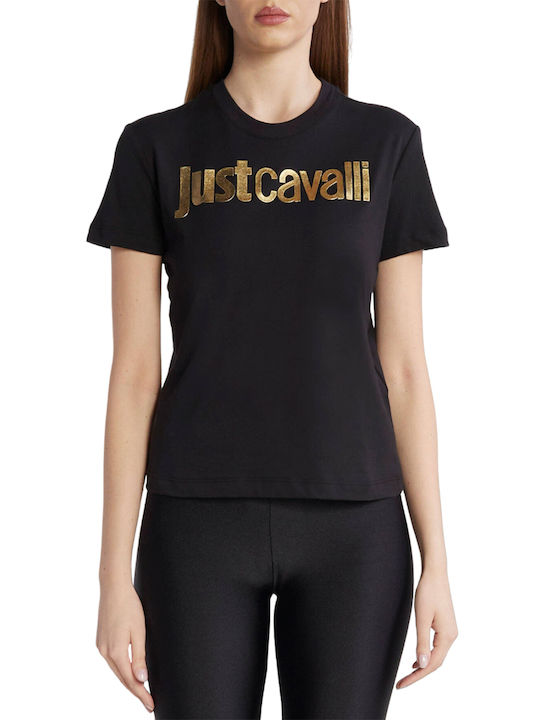 Just Cavalli pentru Femei Bluză din Bumbac Mâneci scurte Neagră