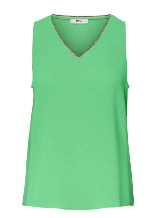 Only Women's Blouse Sleeveless with V Neckline Polka Dot Green