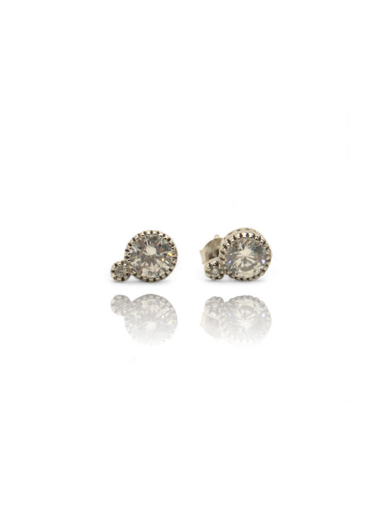 Silver stud earrings, white zircon 8mm