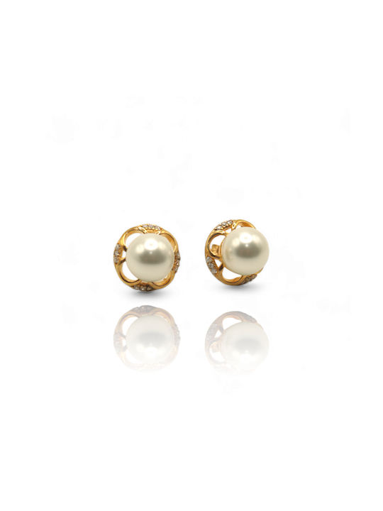 Silver Stud Earrings, Gold plated, Pearl 10mm