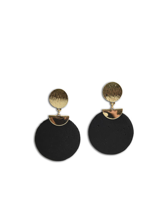 WOMEN'S NATURAL CORK AND OLIVE WOOD EARRINGS APOXYLO BLACK 737 ROUND BLACK