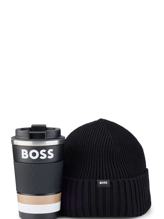 Hugo Boss Unisex Set mit Beanie Gestrickt in Schwarz Farbe