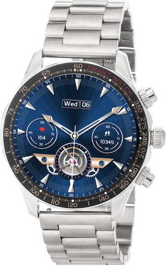 3Guys 3GW6804 Stainless Steel 45mm Smartwatch με Παλμογράφο (Ασημί)