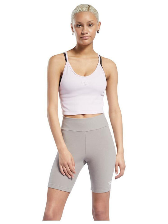 Reebok Damen Crop Top Baumwolle Ärmellos Gestreift Rosa