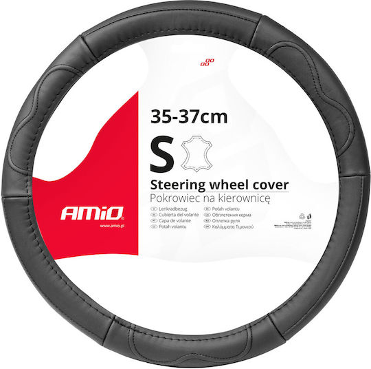 AMiO Car Steering Wheel Cover with Diameter 35-37cm made of Leatherette Black with Black Stitching