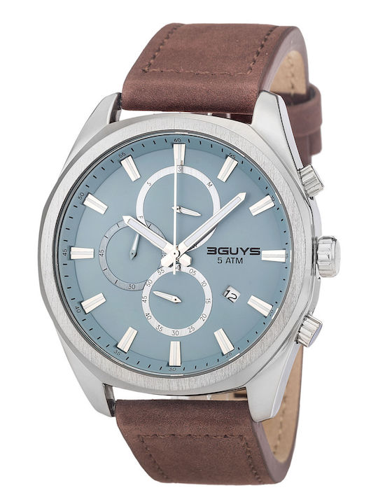 3Guys Men's Watch 47mm Chronograph Battery with Brown Leather Strap