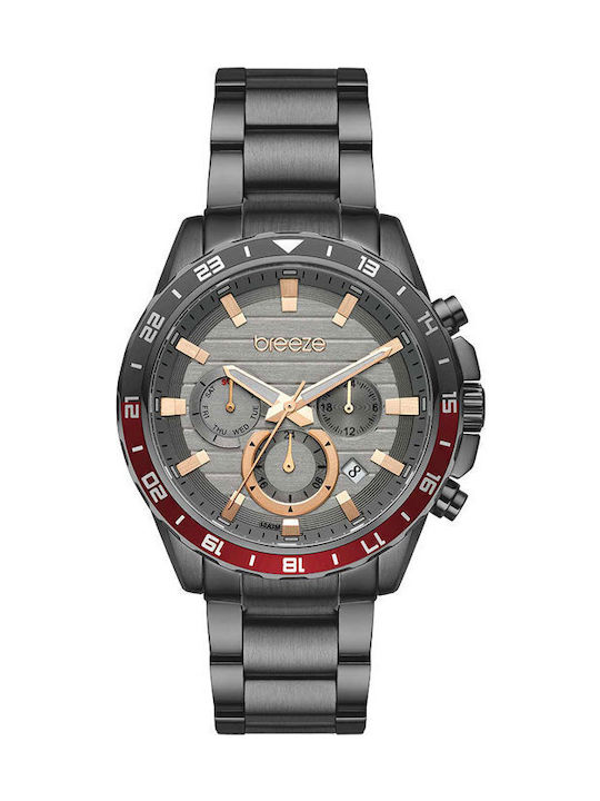 Breeze Ανδρικό Ρολόι 43mm Χρονογράφος Μπαταρίας με Μαύρο Μεταλλικό Μπρασελέ