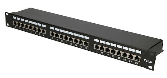 Extralink Shielded Patch Panel for Rack 1U with 24 cat6 Ports Black