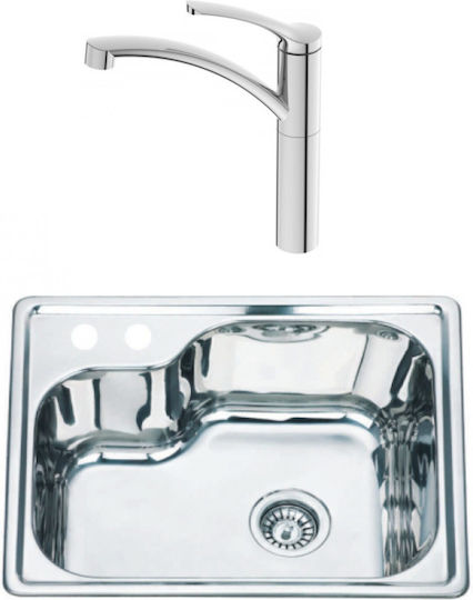 Inter Ceramic Icf Drop-In Кухненски Мивка Inox със Смесител Дължина 56.5xШирина 45см Сребрист
