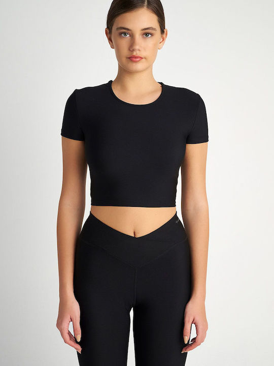 SugarFree Women's Athletic Crop Top Short Sleeve Black