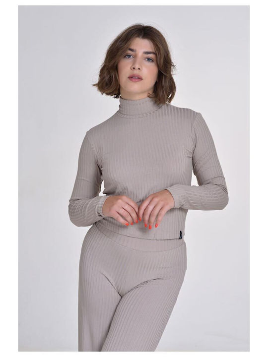 Target Γυναικείο Crop Top Ζιβάγκο Μακρυμάνικο Γκρι