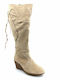 Wildleder Damenstiefel mit mittlerem Absatz Beige