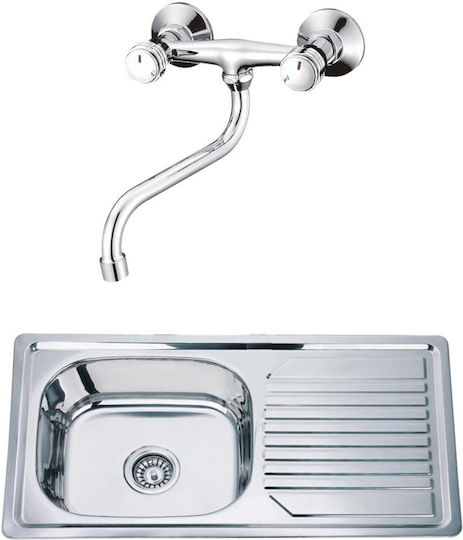Inter Ceramic Alpaca Drop-In Кухненски Мивка Inox със Смесител М81xШ43.5см Сребрист