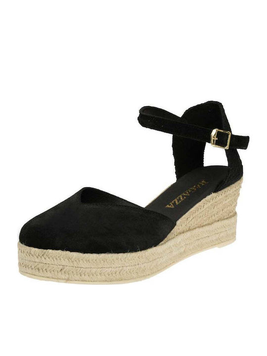 Women's Leather Platform Espadrilles Black suede leather