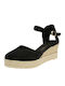 Women's Leather Platform Espadrilles Black suede leather
