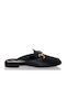Flat Leather Mules in Black Color