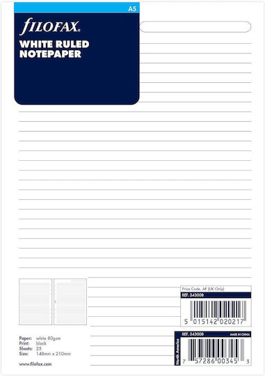 Filofax 25 Refill Pads A5 with Blank Pages White
